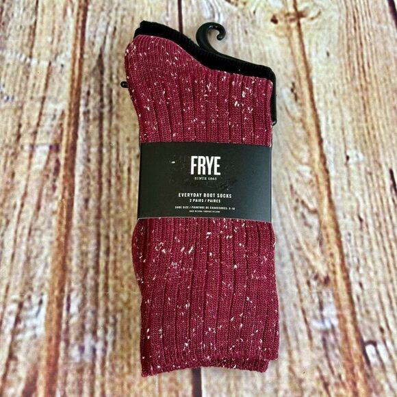 Frye Everyday Boot Socks 2 Pack Pairs Red Speckled Black Ribbed NWT - Picture 1 of 5